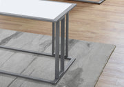 67" White Mdf And Silver Metal Three Pieces Table Set