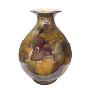 15" X 15" X 19" Bronze Brown Amber Gray Ceramic Foiled & Lacquered Round Water Jar Vase