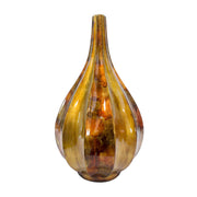 10" X 10" X 18" Copper Brown Amber Ceramic Foiled & Lacquered Ridged Teardrop Vase