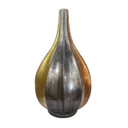 10" X 10" X 18" Copper Gold Pewter Ceramic Foiled & Lacquered Ridged Teardrop Vase