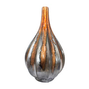 10" X 10" X 18" Copper Pewter Ceramic Foiled & Lacquered Ridged Teardrop Vase