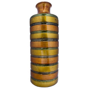 9" X 9" X 24" Orange Green Amber Brown Ceramic Lacquered Striped Large Cylinder Vase