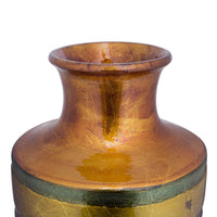 9" X 9" X 24" Orange Green Amber Brown Ceramic Lacquered Striped Large Cylinder Vase