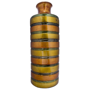 9" X 9" X 24" Orange Green Amber Brown Ceramic Lacquered Striped Large Cylinder Vase