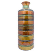 6" X 6" X 18" Orange Green Amber Brown Ceramic Lacquered Striped Small Cylinder Vase