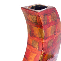7" X 3" X 10" Copper Red Gold Ceramic Foiled & Lacquered Modern Vase