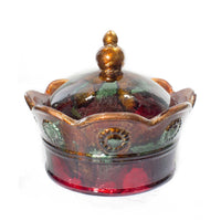 8" X 8" X 7" Copper Green Red Ceramic Foiled & Lacquered Crown Decorative Box