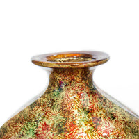 9" X 6" X 22" Brown Orange Red Green Ceramic Foiled & Lacquered Bottle Vase