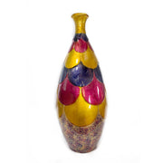 8" X 8" X 22" Amber Pink Purple Ceramic Foiled & Lacquered Scalloped Bottle Vase