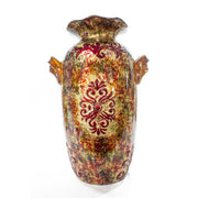 11" X 8" X 16" Brown Orange Red Green Ceramic Foiled & Lacquered Amphora Vase
