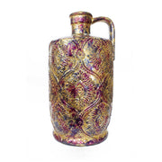 8" X 8" X 15" Amber Pink Purple Ceramic Foiled & Lacquered Damask Stamped Jug Vase