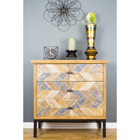 32" X 15" X 32" Elm with Gray Iron Wood MDF 3-Drawer Parquet Accent Cabinet