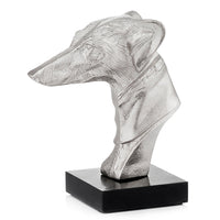 4"x 7.5"x 8.5" Silver & Black Sabueso Hound Bust on Bone Base