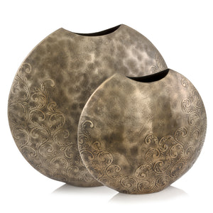 6"x 19"x 17.5" Copper Hammered Cachemir Large Ant.Copper Round Vase