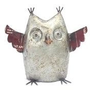 3.5"x 8"x 6.5" Silver-Red-Yellow Bujo Reclaimed Iron Owl