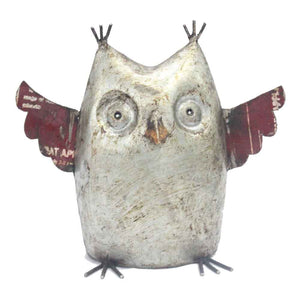 3.5"x 8"x 6.5" Silver-Red-Yellow Bujo Reclaimed Iron Owl