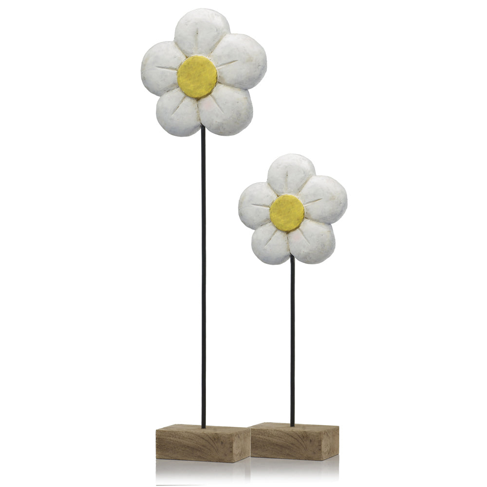 4"x 8"x 21" Natural & Black Margarita Small White Daisy on Stand