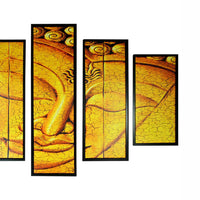 5 Piece Wood Wall Decor with Sleeping Buddha Print, Yellow and Black