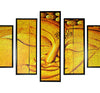 5 Piece Wood Wall Decor with Sleeping Buddha Print, Yellow and Black