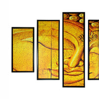 5 Piece Wood Wall Decor with Sleeping Buddha Print, Yellow and Black