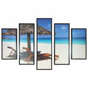 5 Piece Wooden Beach View Wall Decor with Shack and Benches,Multicolor
