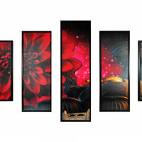5 Piece Wooden Wall Decor with Buddha and Flower Imprint, Multicolor