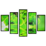 5 Piece Wooden Wall Decor with Floral Imprint, Green and Black