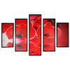 5 Piece Wooden Wall Decor with Floral Imprint, Red and Black