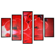 5 Piece Wooden Wall Decor with Floral Imprint, Red and Black