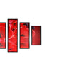 5 Piece Wooden Wall Decor with Floral Imprint, Red and Black