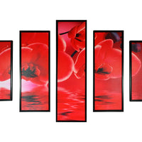 5 Piece Wooden Wall Decor with Floral Imprint, Red and Black