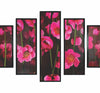 5 Piece Wooden Wall Decor with Floral Print, Pink and Black