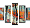 5 Piece Wooden Wall Decor with Maple Tree in Autumn Sketch, Multicolor