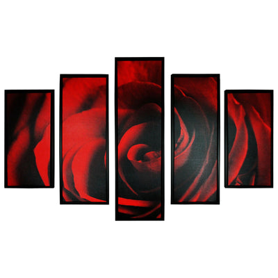5 Piece Wooden Wall Decor with Rose Petal Imprint, Red and Black