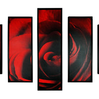 5 Piece Wooden Wall Decor with Rose Petal Imprint, Red and Black