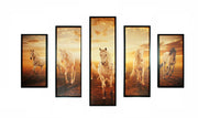 5 Piece Wooden Wall Decor with Running Horses Imprint, Multicolor