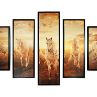 5 Piece Wooden Wall Decor with Running Horses Imprint, Multicolor
