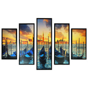 5 Piece Wooden Wall Decor with Venice City Coast Painting, Multicolor