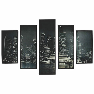 5 Piece Wooden Wall Decor with View of Skyscrapers, Black and White