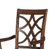 Wooden Arm Chair with Fabric Padded Seat and Lattice Design Backrest, Brown, Set of Two