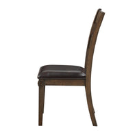 Wooden Side Chairs with Leatherette Padded Seat and Panelled Back, Set of Two, Brown