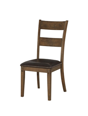 Wooden Side Chairs with Leatherette Padded Seat and Panelled Back, Set of Two, Brown