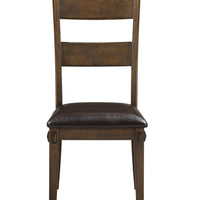 Wooden Side Chairs with Leatherette Padded Seat and Panelled Back, Set of Two, Brown