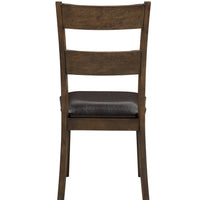 Wooden Side Chairs with Leatherette Padded Seat and Panelled Back, Set of Two, Brown