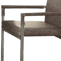 Metal Arm Chairs with Leatherette Padded Seat and High Backrest, Silver and Gray, Set of Two