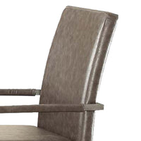 Metal Arm Chairs with Leatherette Padded Seat and High Backrest, Silver and Gray, Set of Two