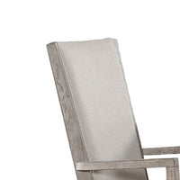 Wooden Arm Chairs with Fabric Padded Seat and High Backrest, Gray, Set of Two