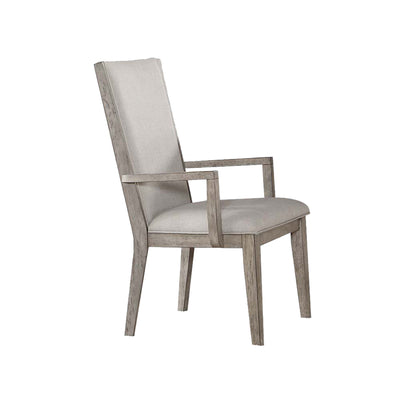 Wooden Arm Chairs with Fabric Padded Seat and High Backrest, Gray, Set of Two