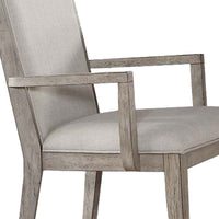 Wooden Arm Chairs with Fabric Padded Seat and High Backrest, Gray, Set of Two