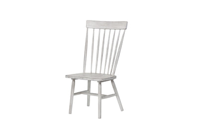 Farmhouse Wooden Side Chairs with Slated Backrest and Flared Legs, White, Set of Two